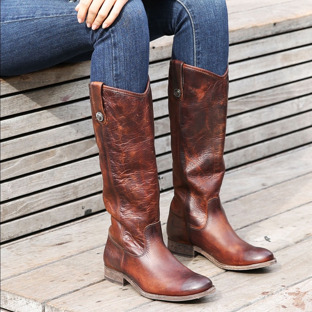 Frye Distressed Brown Leather Melissa Button Boot